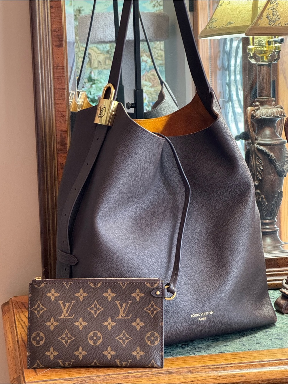 Louis Vuitton Lowkey Hobo Dark Brown Leather with Monogram Pouch